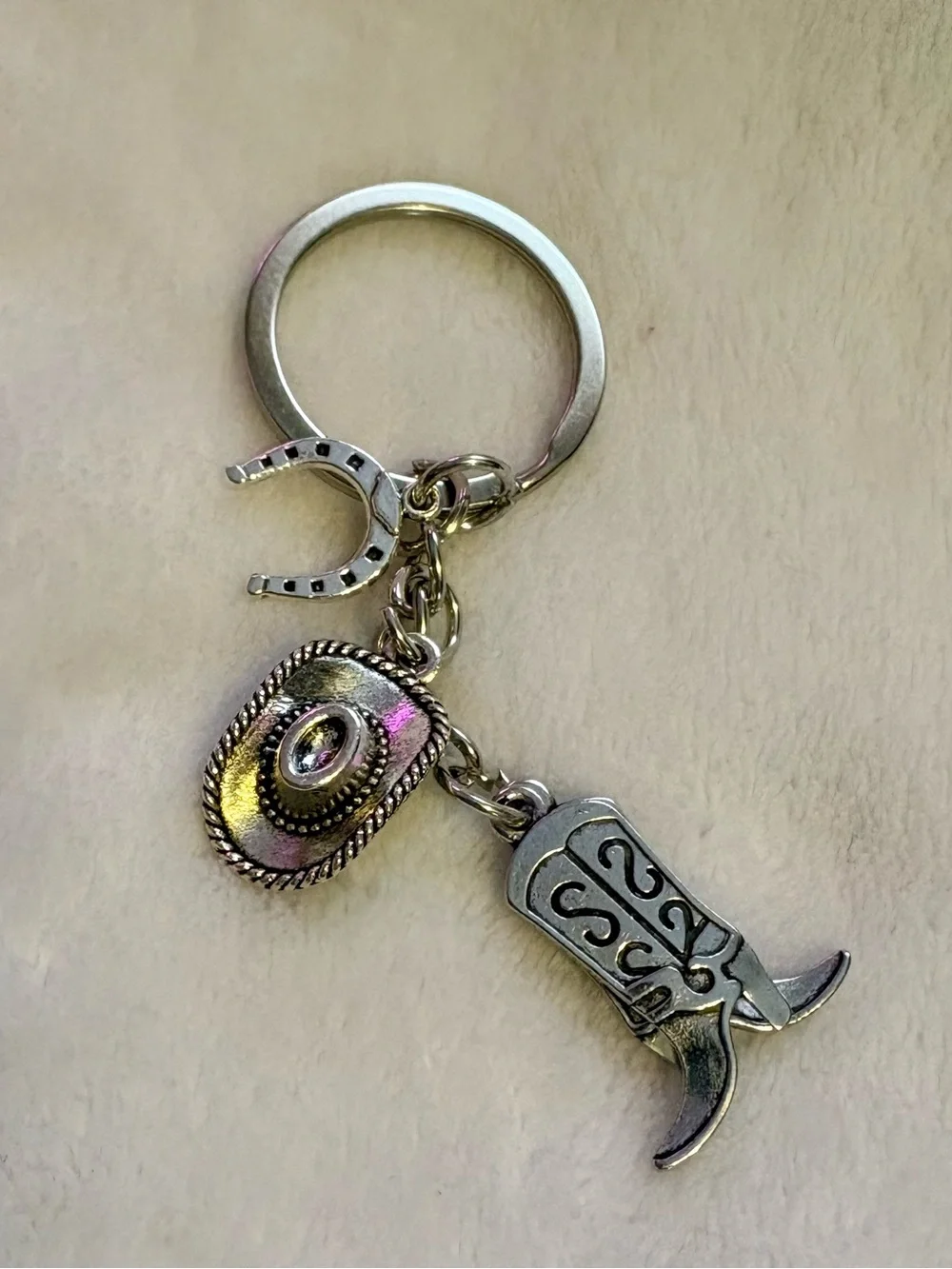 Western Cowboy Boot & Hat Keychain - Silver Tone